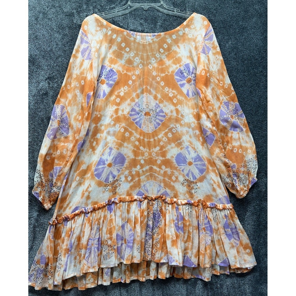 Juliet Dunn Womens Size OS Orange Long Sleeve Boho Mini Dress (J10) - Picture 5 of 7